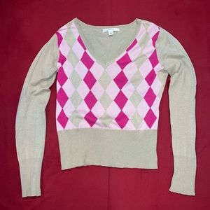 Cropped Tan and Pink Argyle Merona Sweater